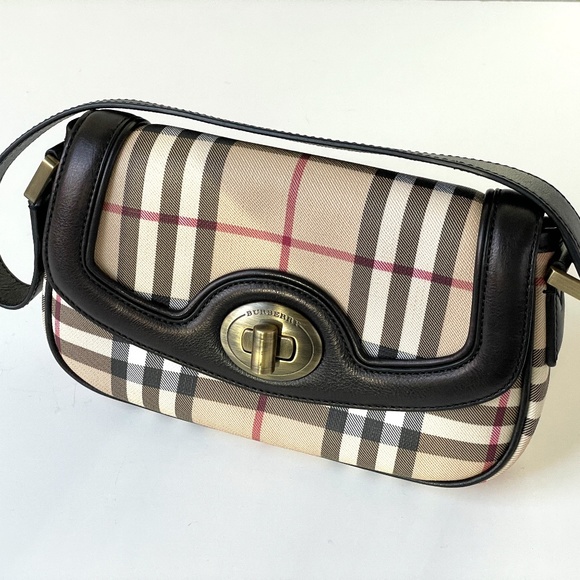 Burberry Handbags - Burberry Top Handle Handbag - Nova Check Plaid Leather with Black Leather Trim